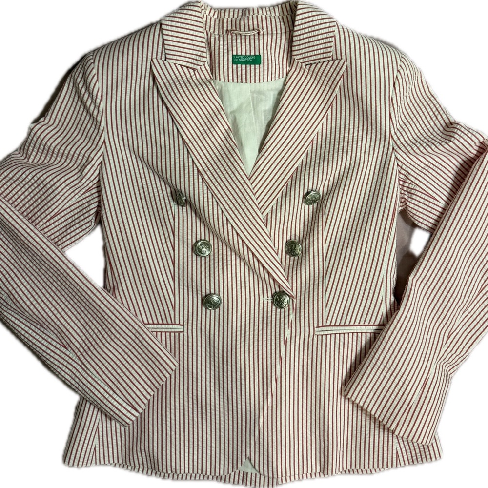 United Colors Of Benetton Red-Striped Double-Breasted Blazer NWOT